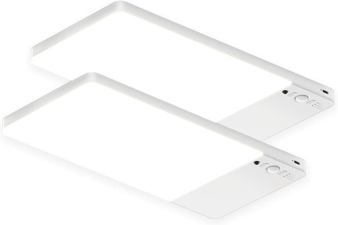 FULEN 2 Pack Rechargeable Motion Sensor Ceiling Light Upgraded, Cordless Closet Light with 12000mAh Battery, LED Shower Light for Bathroom,Pantry,Porch,Garage,3000K/4500K/6000K, Remote Control (White)