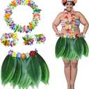 Hawaiian Hula Leaf Skirt Set Plus Size with Lei Necklace, Bracelet and Hair Clips, Tropical Hawaiian Costume Set ( No Size )