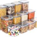 T&D HOME GOODS Storage Jars with Lid, Airtight, Set of 12 Storage Containers, BPA-Free, Storage Container for Cereal, Flour, Kitchen, Practical Organiser Kitchen, (12, 3 Square diff size)