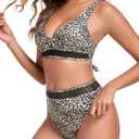 RELLECIGA Women's V Neck Bikini Set Mesh High Waisted Tummy Control Bathing Suit 2 Piece Swimsuit (L)