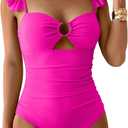 Eomenie Women's One Piece Swimsuit Tummy Control Bathing Suit Ruffle Cutout Slimming Swimwear (Large, Hot Pink)