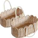 Set of 2 Scalloped Basket, Wicker Storage Baskets, Hand Woven Baskets for Shelves,Natural Baskets for Organizing (Rattan(Ellipse-16"L x 10"W x 7"H))