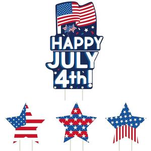 Independence Day Yard Signs, 4th of July, Memorial Day Outdoor Decorations of HAPPY JULY 4th and Stars, Patriotic Party Lawn Patio Sign with Stakes, Independence Day Party Decorations