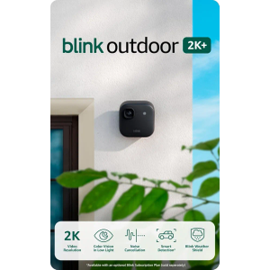 Blink Outdoor 2K+ (newest model) — Wireless smart security camera, 2K video resolution, enhanced audio, two-year battery. Sync Module Core included — 1 camera system (Black)