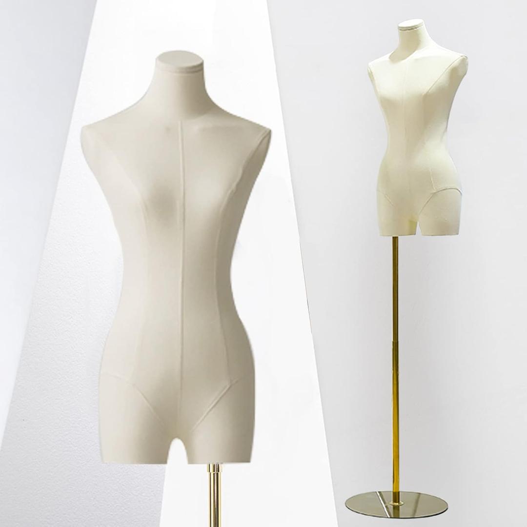Female Mannequin Dress Form, Adjustable Height Model Body Display Torso with Metal Square Base Stand, Multipurpose Body Manikin for Dress Jewelry Sewing Clothing ( Color : Gold , Size : C )