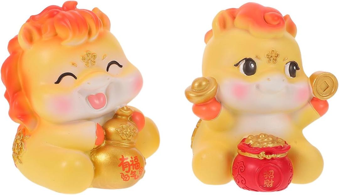 MAGICLULU Mini Horse Statue, 2PCS 2026 Year of Horse Mini Statues, Resin Zodiac Equine Figurines for Car Dashboard & Office Desk, Lunar New Year Mascot, Lucky Feng Shui Ornaments