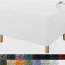 JIVINER Ottoman Cover Rectangle Stretch Ottoman Slipcovers for Folding Storage Footstool Soft Footrest Furniture Protector with Elastic Bottom (Large, Off White)