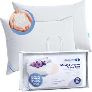 Continental Bedding Feather Goose Down Pillows - Luxury & Breathable Bed Pillows for Sleeping, Back, Side & Stomach Sleepers - 12-20In Size, Pack of 1-50% Down & 50% Feather Filled