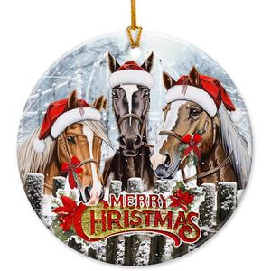 3 x VeryHomy 2025 Farmhouse Horse Ornaments for Christmas Tree | Double Sided Ceramic Horse Ornament, Gifts for Horse Lovers, Farm Animal Ornaments for Xmas Decorations, Horse Lover Gifts for Women Girls