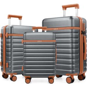 Luggage Sets 3 Piece, PC Hardside Carry on Suitcase with Spinner Wheel TSA Lock, Suitcase Set for Women Men (Grey)