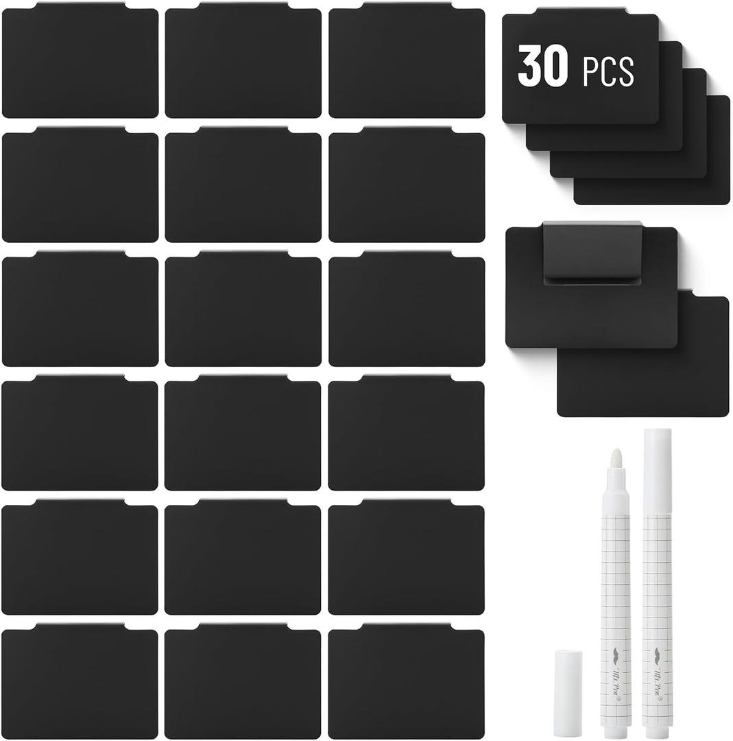 Mr. Pen- Basket Labels Clip On Set, 32 pcs, 30 Removable Bin Labels Clip On with 2 Chalk Markers (Black)