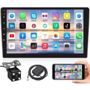 10.1Inch 2.5D HD Double Din Car Stereo Radio Receiver, Android Touch Screen MP5 Multimedia, Support GPS Navigation Bluetooth FM Radio+4 Led Lights Rear View Camera&Dual Mirror Link