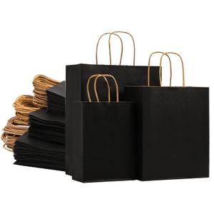 Nicunom 90 Pack Black Kraft Paper Bags with Handles Bulk, 3 Size Paper Gift Bags for Retail, Party Favor, Grocery, Birthday, Shopping, Wedding, Business, Merchandise