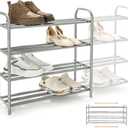 4 Tier Extendable Long Shoe Rack for Closet Shoe Organiser Strong and Sturdy Heavy Duty Metal Shoe Shelf Holds 20+ Pairs (60-100) x 22,5 x 61,5 cm