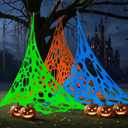 HyperFun 3 Color Spider Webs Halloween Decorations 700 Sqft Beef Netting Roll Spider Web Decoration Cut It Yourself Stretchy Cobwebs Spiderweb Decor for Haunted House Porch Yard Party Outdoor (Orange Green White & Blacklight)