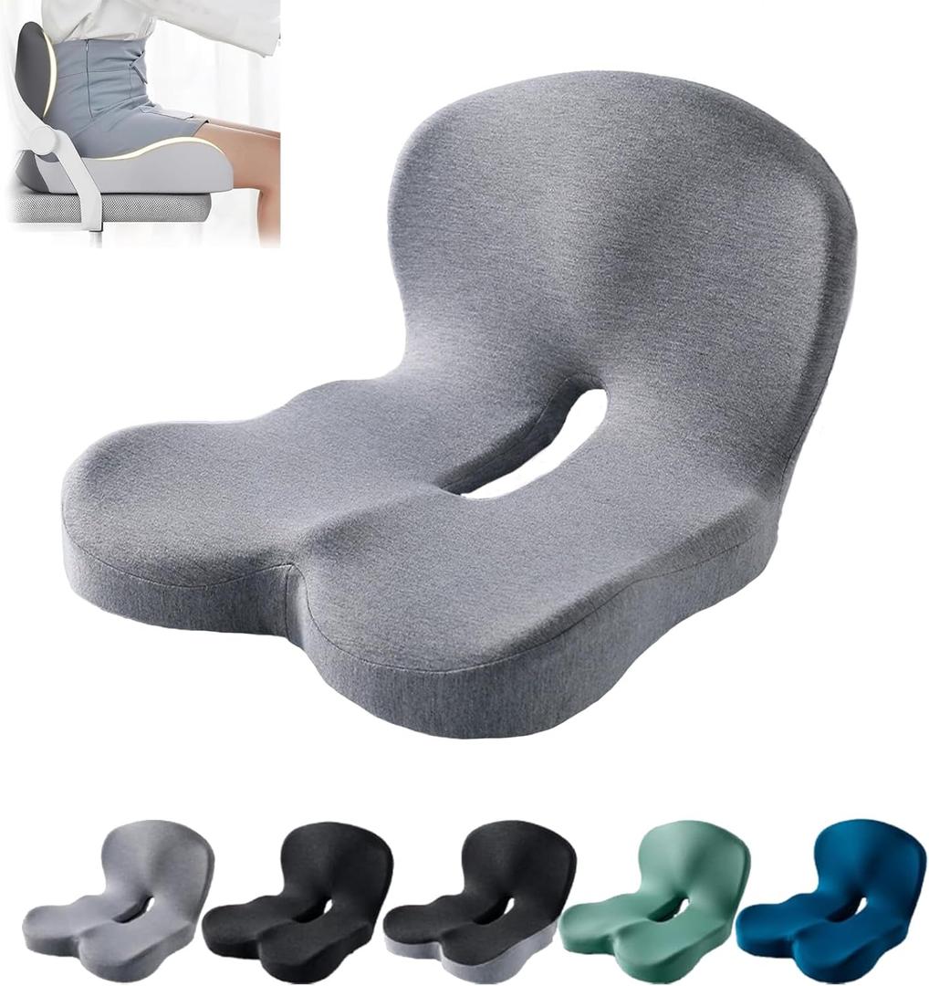 Orthopedic Cushion, Back and Seat Cushion, Car Seat Cushion, Soothe+ Cushion, Pressure Relief, Non-Slip Belt Backrest, Ergonomic Memory Foam Backrest(Gray)