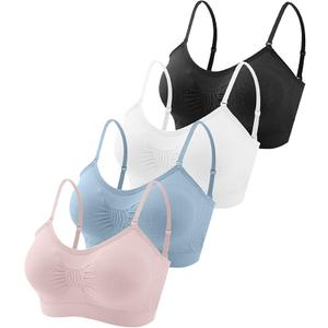 Omisy 4 Pieces V Neck Padded Bralette Cami Bra Wireless Tank Top Sports Bra with Adjustable Straps, Size S-M