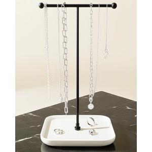 VROOMIUM Necklace Holder- Ceramic Base 1ft Height Jewelry Organizer Stand, Aesthetic Jewelry Hanger Display for Necklaces, Bracelets, Rings, Exhibidor de Collares-Minimalist White (Sq. Chic White)