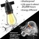 S14 LED 48FT Outdoor String Lights, IP65 Waterproof 48FT Outside Patio Lights, Edison Shatterproof Bulb Vintage Backyard Light, Balcony, Deck, Garden Light