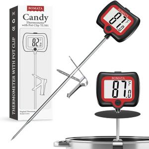 BOMATA Digital Candy Thermometer with Pot Clip, Deep Fry Oil Thermometer with Rotatable Display & Long Probe, for Candy Candle Making, Cooking, Food, Liquids, Water, Sugar.. Black