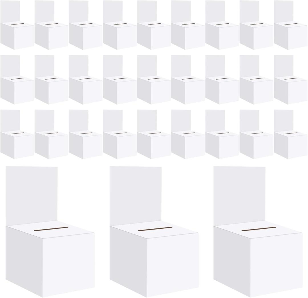 30 Pack Raffle Boxes Ballot Box Suggestion Box with Slot, 6 x 6 x 6 Inch Cardboard Raffle Boxes with Slot for Ticket and Removable Header for Collecting Business Card Voting Contest