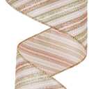 MEEDEE Pink Diagonal Striped Ribbon 2.5 Inch Blue Satin with Rose Gold and Champagne Glitter Wired Ribbon for Christmas Tree, Garlands, Wreaths, Topper Bow (10 Yards)