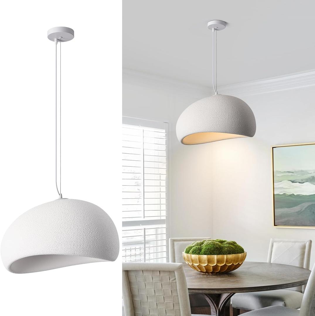 15.7in White Wabi sabi Light Fixture Dining Room Pendant Light japandi lamp Modern Pendant Light for Kitchen Island Living Room Bedroom Bathroom Entryway
