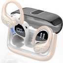 Aptkdoe Wireless Earbuds 75hrs Bluetooth 5.4 Headphone Sport, 2025 Bluetooth Earbuds Stereo Deep Bass Over Ear Bud with Earhooks, ENC Noise Cancelling Mic, IPX7 Waterproof Earphone, Camel