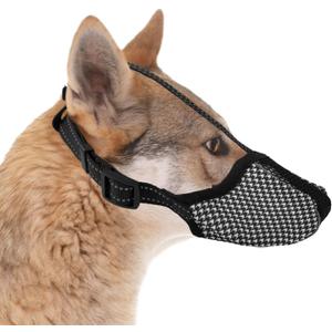 Breathable Mesh Muzzle for Dog, Anti Barking & Biting Chewing Dog Mouth Guard with Reflective Strap Adjustable Soft Basket Muzzle for Small Medium Large Sized Dog (XL), black, white