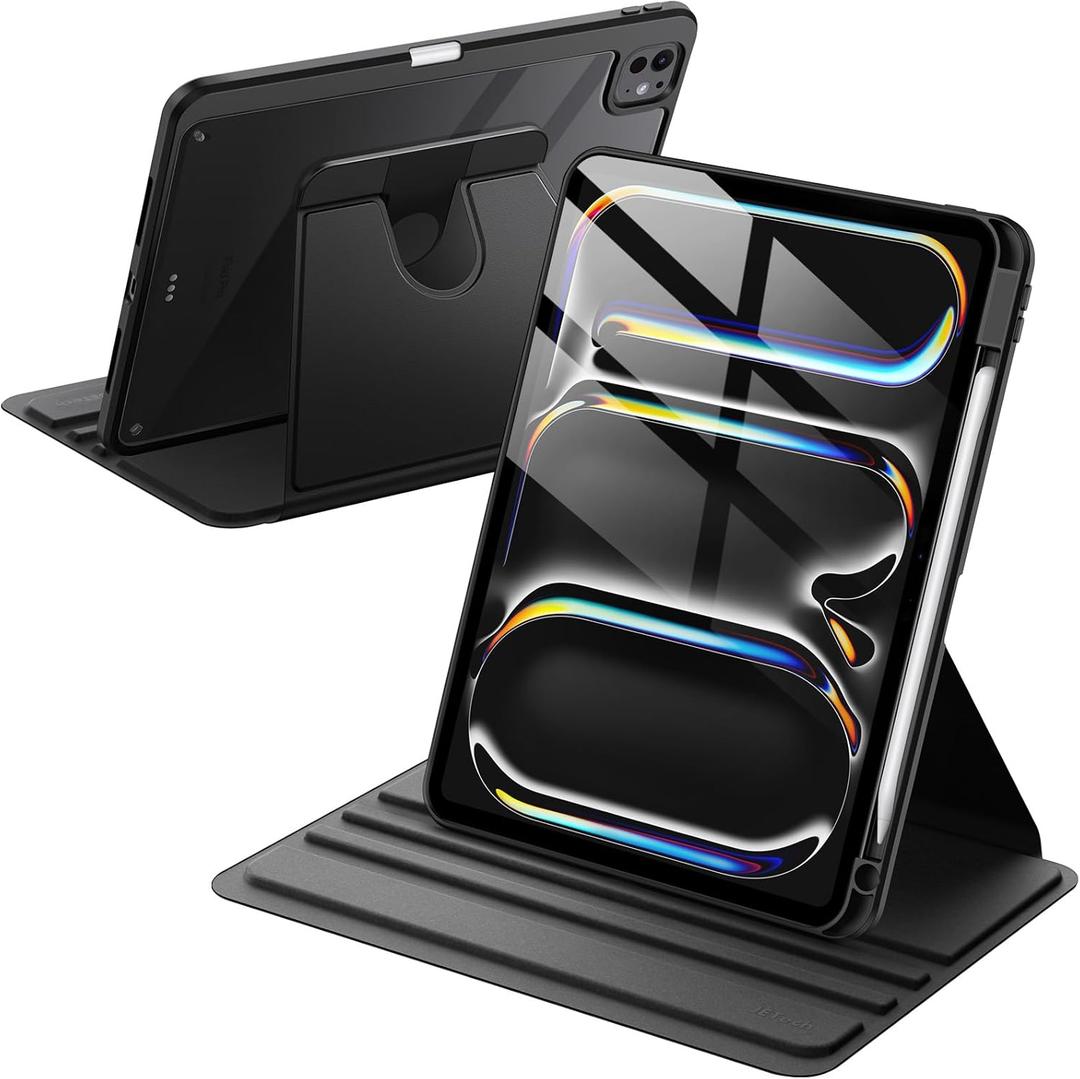 JETech Rotating Case for iPad Pro 11-Inch M4 2024 (5th Generation) with Pencil Holder, Not for 4th/3rd/2nd/1st Gen, 360 Degree Rotation Protective Stand Cover Clear Back, Auto Wake/Sleep (Black)