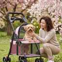 GTPLAYER Foldable Pet Stroller for Small Dogs and Cats, Holds Up to 33 lb, 4 Wheel, Full Mesh Ultra Breathable, Safety Tethers, Cup Holder & Poop Bags Included, Pink