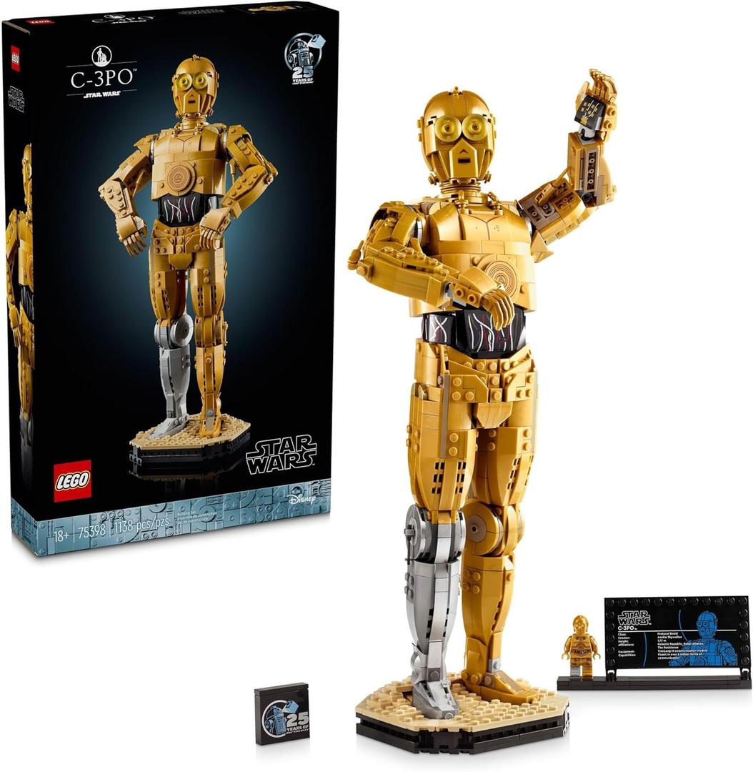 LEGO Star Wars C-3PO Buildable Droid Figure, Build and Display Model with C-3PO Minifigure, Star Wars Collectible for Home or Office Decor, Nostalgic Gift Idea for Adults, Fans or Collectors, 75398