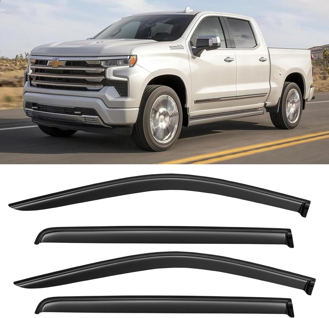 Window Rain Guards for 2019-2025 Chevy Silverado/GMC Sierra 1500 Crew Cab, Out-Channel Window Vent Wind Visors Shades Deflectors for 20-25 Silverado/Sierra 2500HD 3500HD Full-Size Cab
