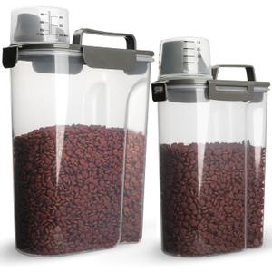 Dog Food Storage Container, 5-7 Lbs Airtight Pet Food Container, Cat Food Container Dispenser with Portable Handle, Pouring Spout and 4 Seal Buckles for Dogs Cats 2 Pack Grey (Grey 6Qt+3QT)