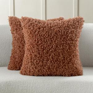 FUTEI Pack of 2 Decorative Throw Pillow Covers 20x20 Inch,Soft Fluffy Faux Wool Fur Boucle Textured Cushion Case,Modern Home Decor for Couch Bed Living Room Office,Rust