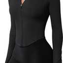GYM RAINBOW Workout Jackets for Woman Lightweight Athletic Full Zip Running Jacket BBL Cropped Jackets Slim With Thumb Holes (Large, #1 Black)