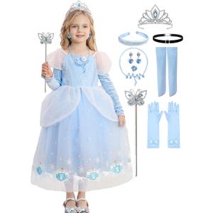 iTVTi Princess Cinderella Costume for Girls Halloween Carnival Fancy Dress for Cosplay, Light Blue, 3-4 Years(Tag 110)