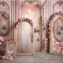 YongFoto European Retro Elegant Room Interior Wall Backdrop 9x6ft French Arched Oil Painting Frame Floral Vase Garland Photography Background Wedding Party Home Art Decor Portrait Photoshoot Props