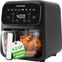 NutriChef 4.2QT Glass Air Fryer | 9-in-1 Preset Cook Modes | Glass Fry Bowl for Best Cooking Results | Cook Steak, Chicken, Fish, Veggies, Fries & More | Temperature & Timer Control | Black