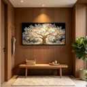 KIRFOLUC Large Framed Textured Painting Tree of Life Wall Art, 48"L x 24"W