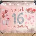 7X5ft Sweet 16 Backdrop Birthday Banner Blush Pink Diamond Glitter Background Decoration Girls 16th Birthday Party Dessert Table Decor Photo Booth Prop