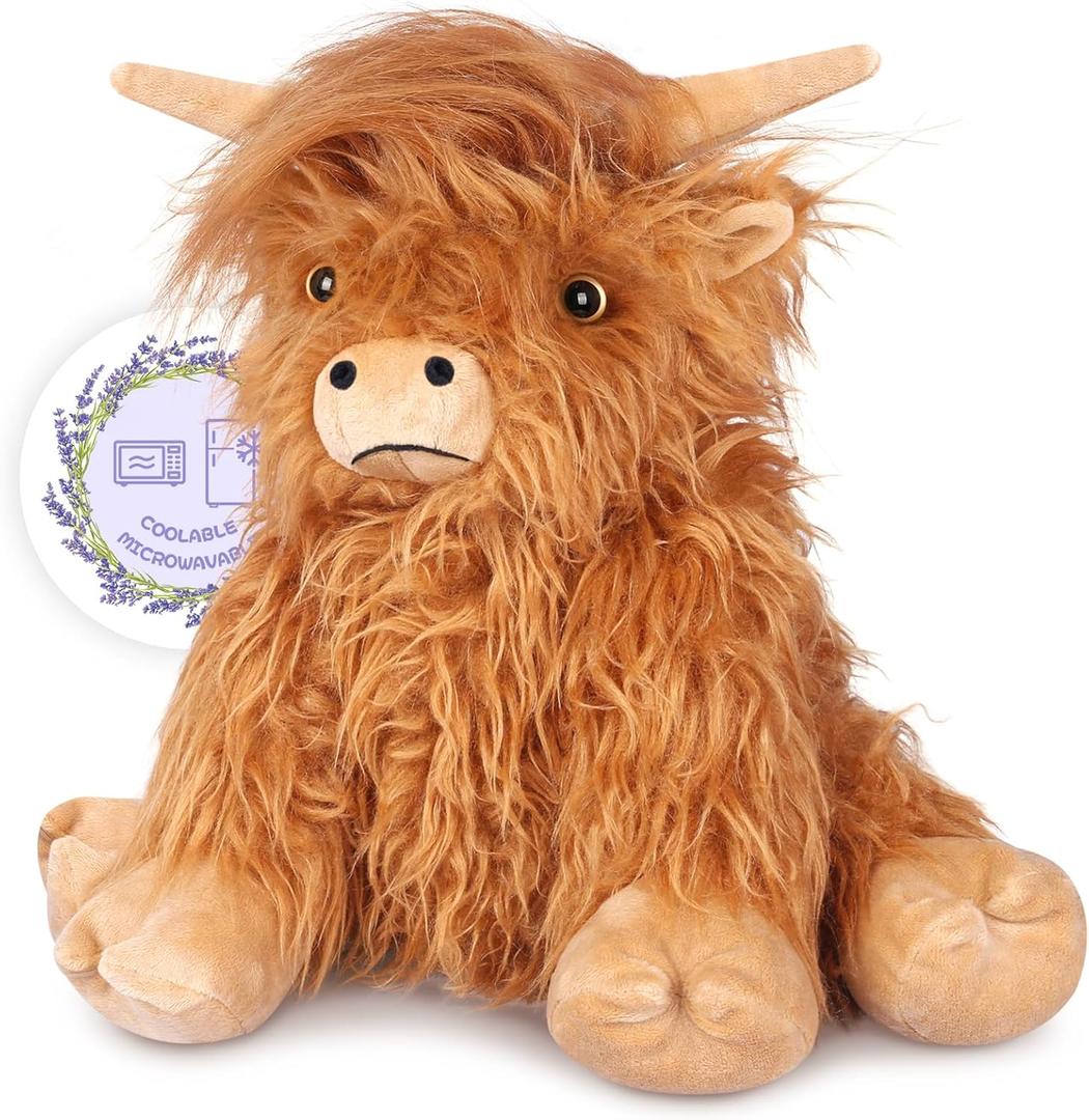 Suzzi Pals Heatable & Coolable Highland Cow Stuffed Animals Plushie, Microwavable Heating Pad for Soothing & Relaxation, Lavender Scented Cattle Plush Toys for Stress Relief, Stuffed Cow Gifts
