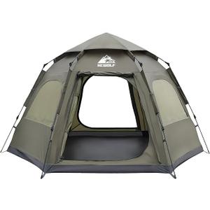 Hewolf 2/3/4 Person Camping Tent - Instant Pop Up Waterproof 2 Doors Tent with Easy Setup | 3-Season Hexagonal Dome Design for Family, Hiking & Traveling