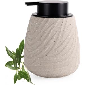 14 oz Ceramic Hand Soap Dispenser for Bathroom & Kitchen - Refillable Liquid Dish Pump with Non-Drip Design, Modern Farmhouse Style (Earthy Color)