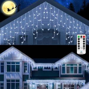 Outdoor Icicle Lights for Outside,9.8FT String Lights with Remote Timer, Battery Powered Hanging Window Wall Dripping Ice Light Waterproof for House Garden Yard Decor(White)