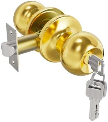 toresper Door Knobs with Lock and Keys, Interior and Exterior Door Lock Standard Ball Door Locks for Bedrooms Bathroom 2 Pack