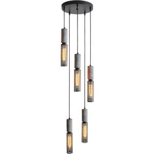5-Light Concrete Linear Pendant Light with a Metal Mesh Shade,Modern Industrial Hanging Cement Pendant Lighting for Kitchen Island Bedroom Living Room Dining Room Light Fixture