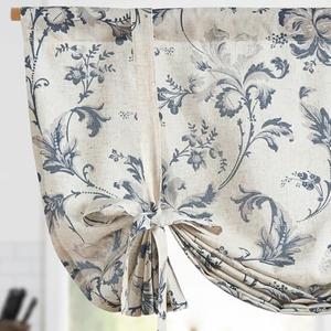 jinchan Tie Up Valance Floral Linen Valance for Windows Farmhouse 54 Inch Damask Printed Short Window Treatment Adjustable for Kitchen Living Room Light Filtering 1 Panel Blue on Beige, Size: 42"W x 54"L (Pack of 1)