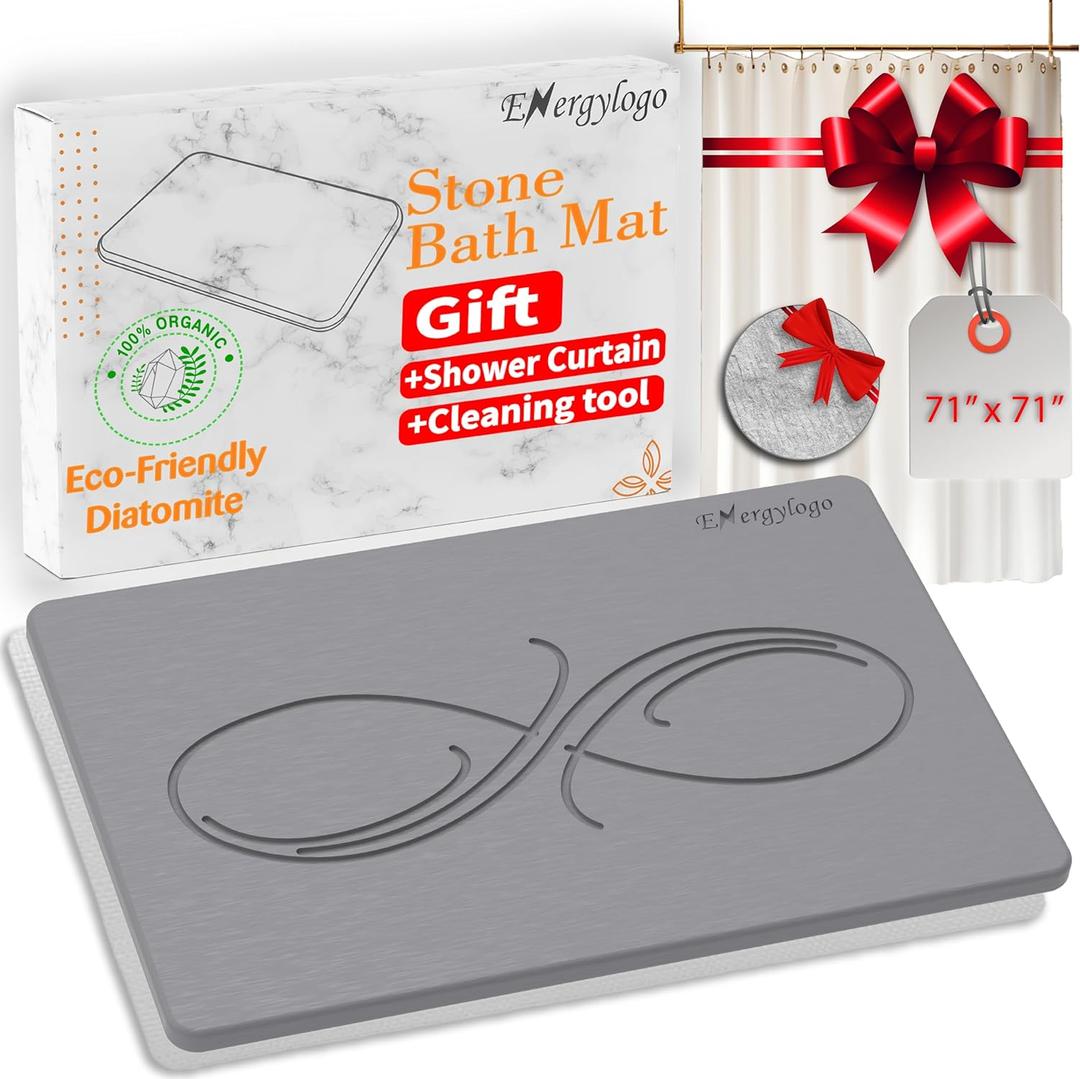 Natural Stone Bath Mats for Bathroom, Non Slip - Quick Drying Stone Bath Mat, Diatomaceous Earth Shower Mat, Easy to Clean Bath Stone Mat for Bathroom Floor (Grey Infinity)