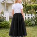 Noomlfish Kids Long Tutu Skirts Flower Girl Tulle Party Maxi Skirt (4-12 Years) (Black)